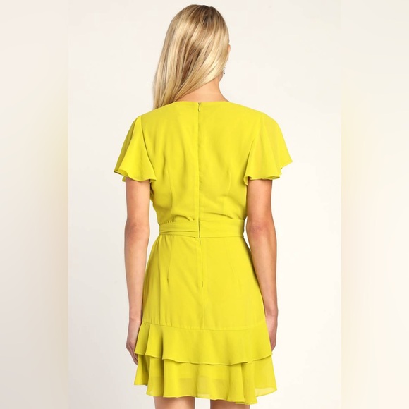 NWT Lulus Sweet Like You Lime Green Ruffled Mini Dress Size Large - Picture 4 of 13
